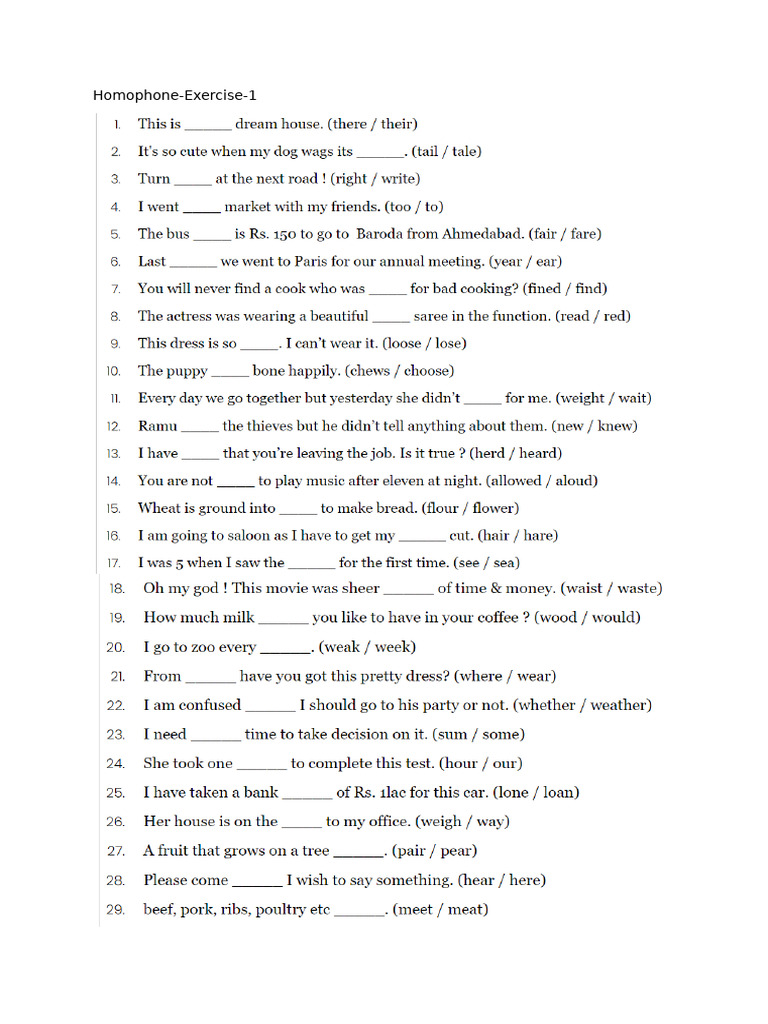Questions Homophones | PDF