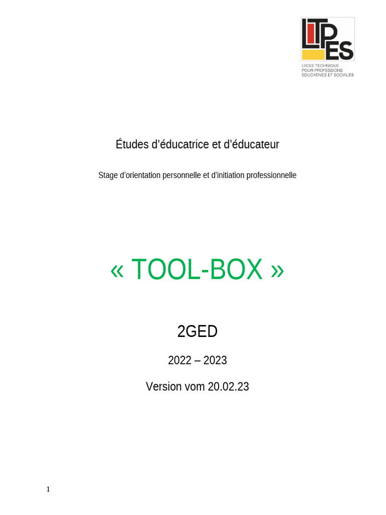 TOOL-BOX 2GED 2022 - 23 Version Vom 200223 | PDF