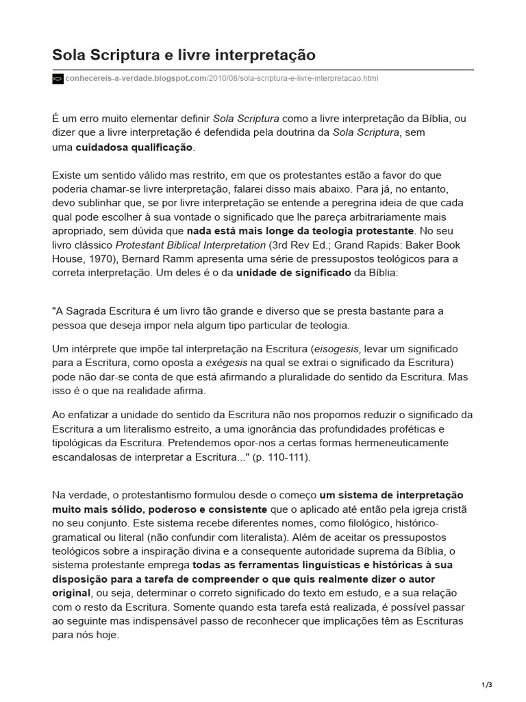 Sola Scriptura: Interpretação e Liberdade | PDF | Bíblia | Protestantismo