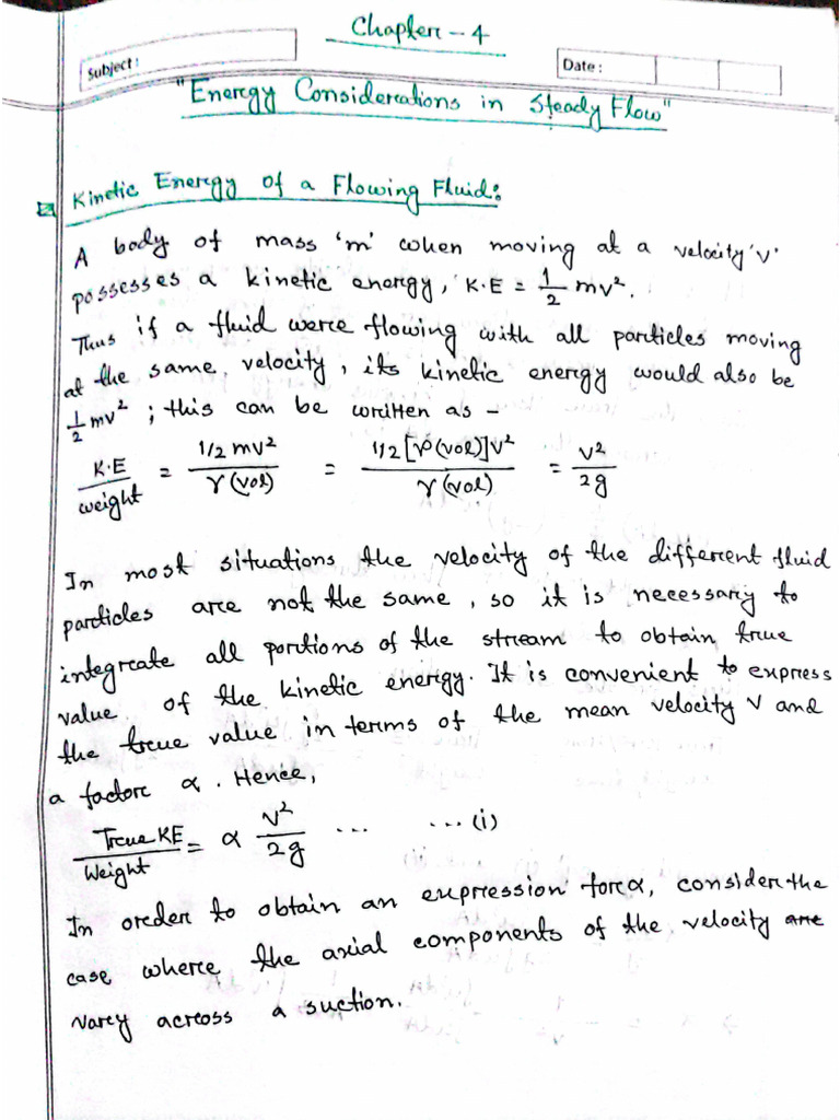4 Energy Considerations in Steady Flow Note - by Tasnia | PDF