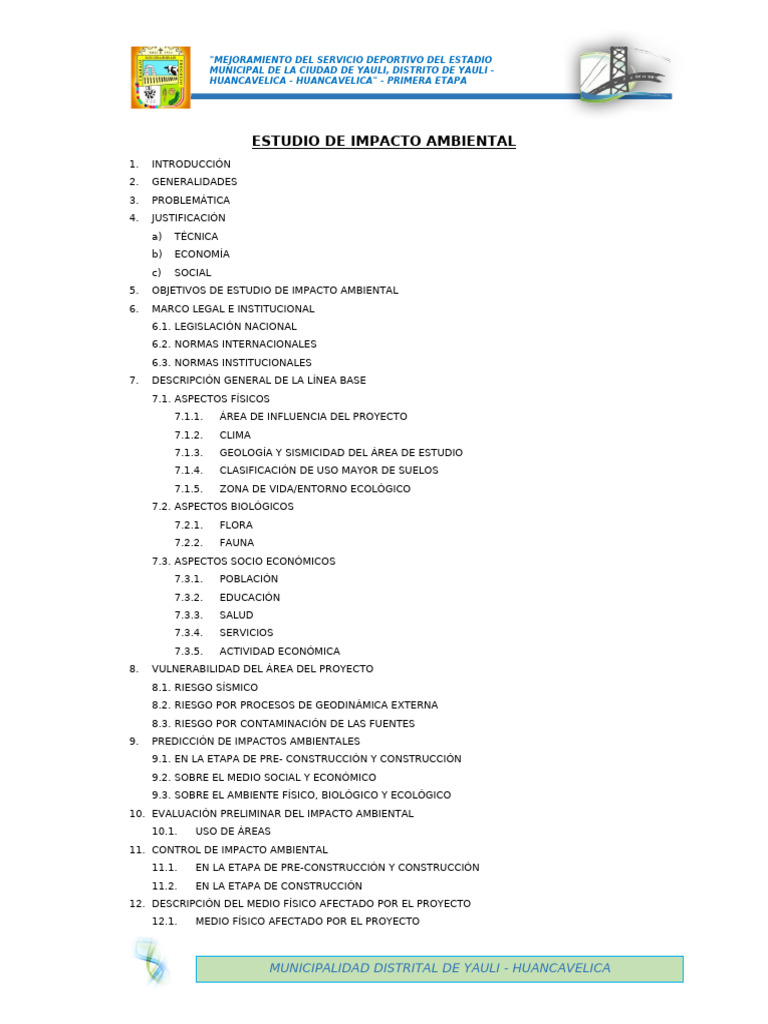 Estudio de Impacto Ambiental Estadio Yauli | PDF | Entorno natural ...