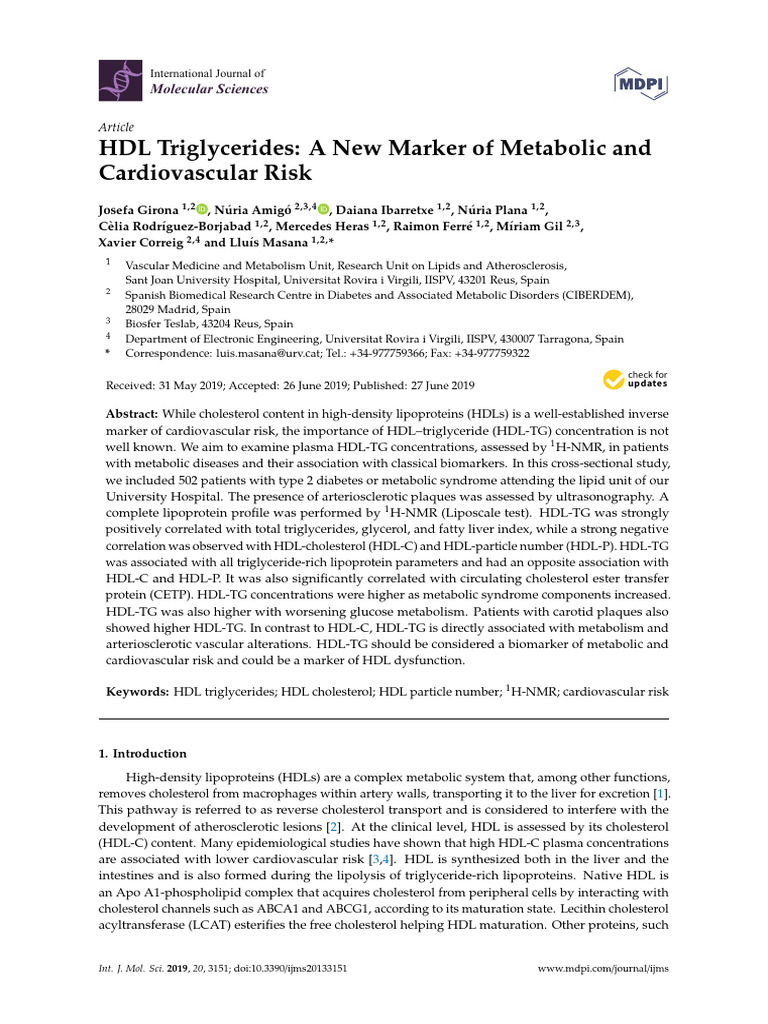 HDL Triglycerides as Cardiovascular Risk Marker | PDF | High Density ...
