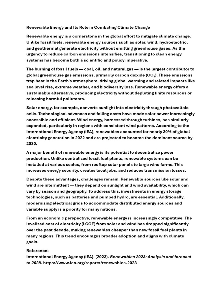 Renewable Energy's Impact on Climate Change | PDF | Renewable Energy ...