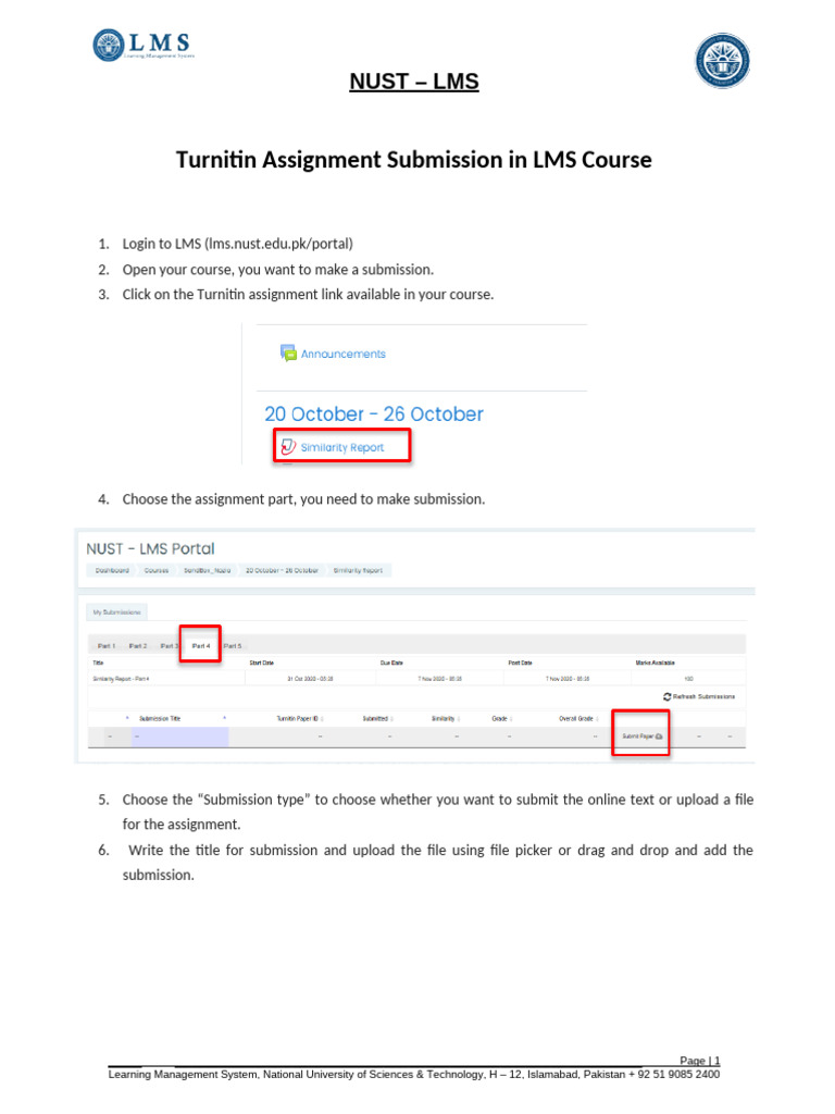Turnitin Submission Guide for NUST LMS | PDF | Turnitin | Chess Theory