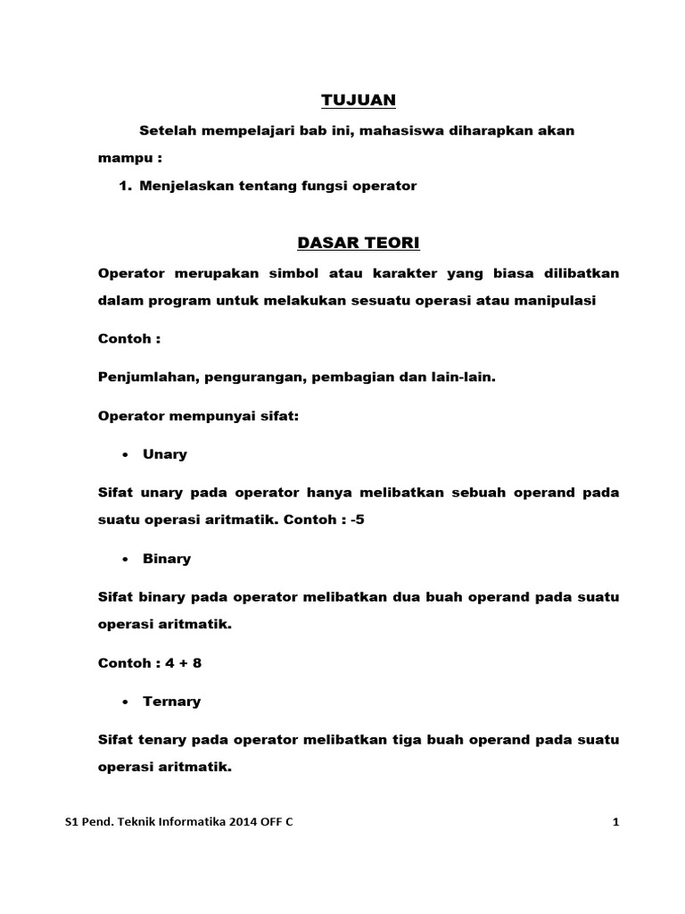Panduan Operator Aritmatika C++ | PDF