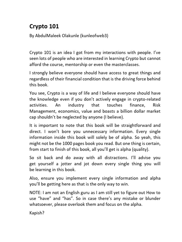 Crypto 101 by Abdulmaleek Olakunle | PDF | Cryptocurrency | Loans