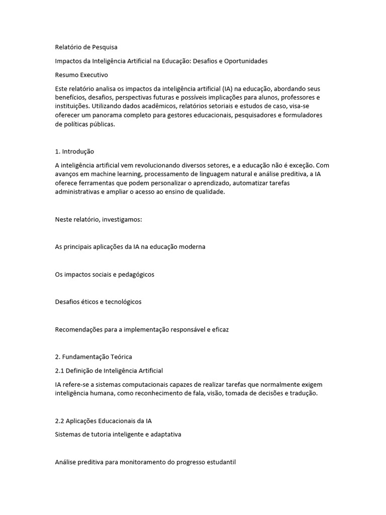 Impactos da IA na Educação: Desafios e Oportunidades | PDF ...