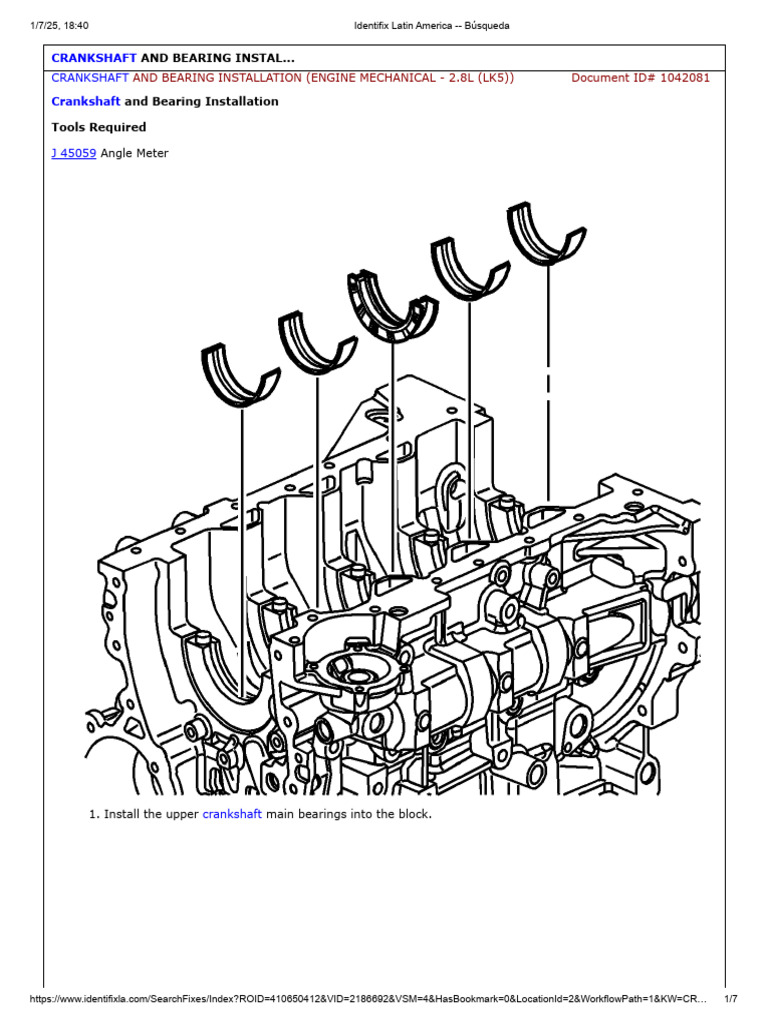 Crankshaft Bearing Installation Guide | PDF | Bearing (Mechanical) | Screw
