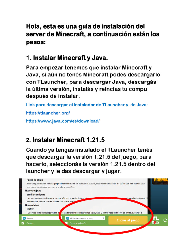 Guía de instalación del server Minecraft | PDF | Minecraft | Informática