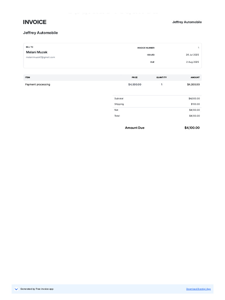 Invoice for Jeffrey Automobile Services | PDF