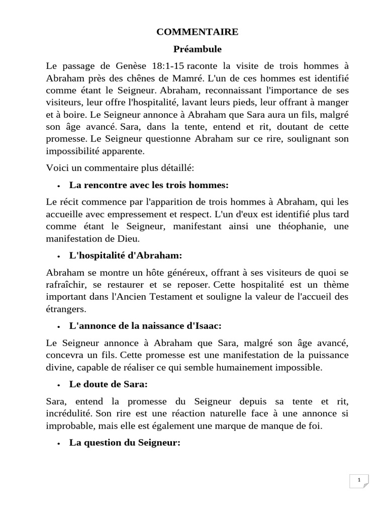 Hospitalité d'Abraham et promesse divine | PDF