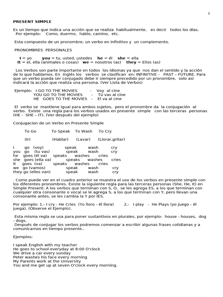 Ejemplos y reglas del presente simple | PDF | Verbo | Semántica