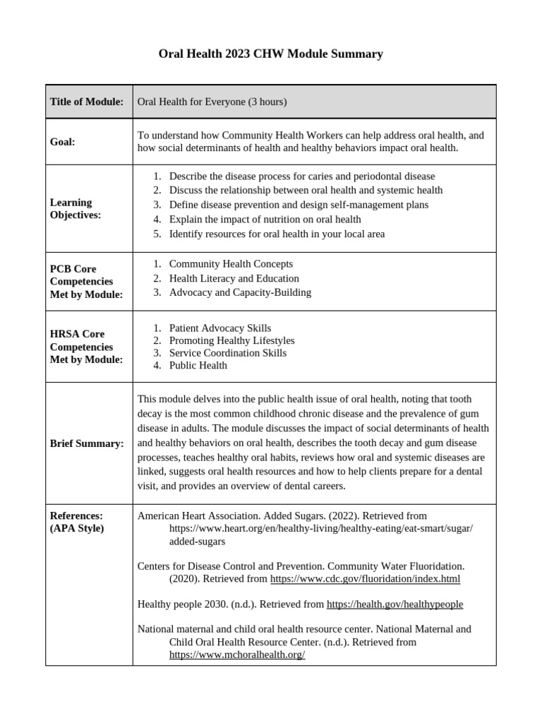Oral Health Insights for Community Workers | PDF | Dentistry | Medical ...