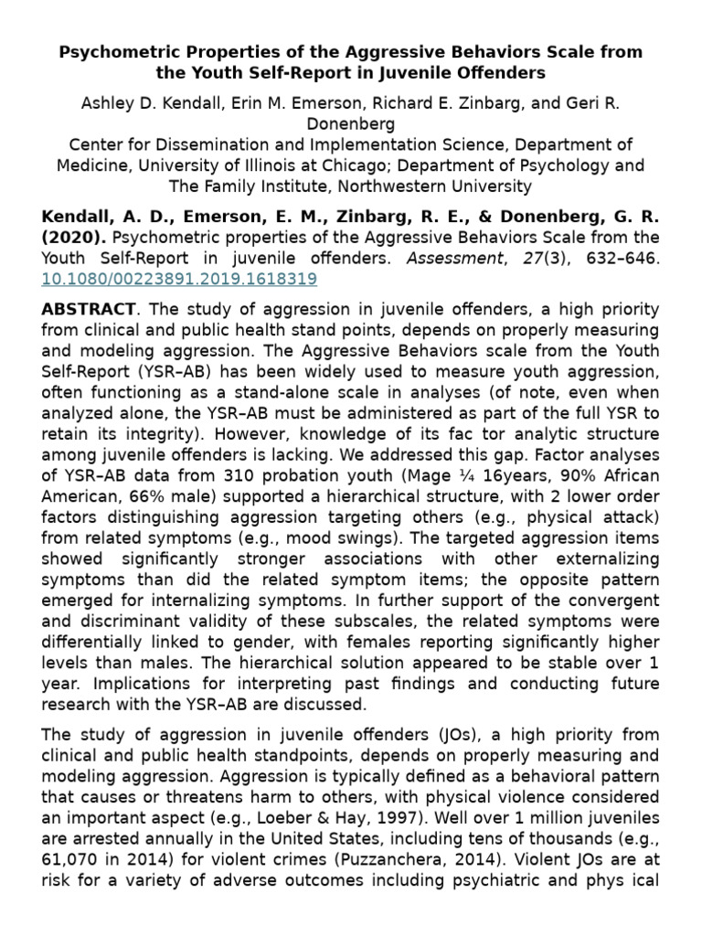 SI Psychometric Properties of The Aggressive Behaviors Scale From The ...