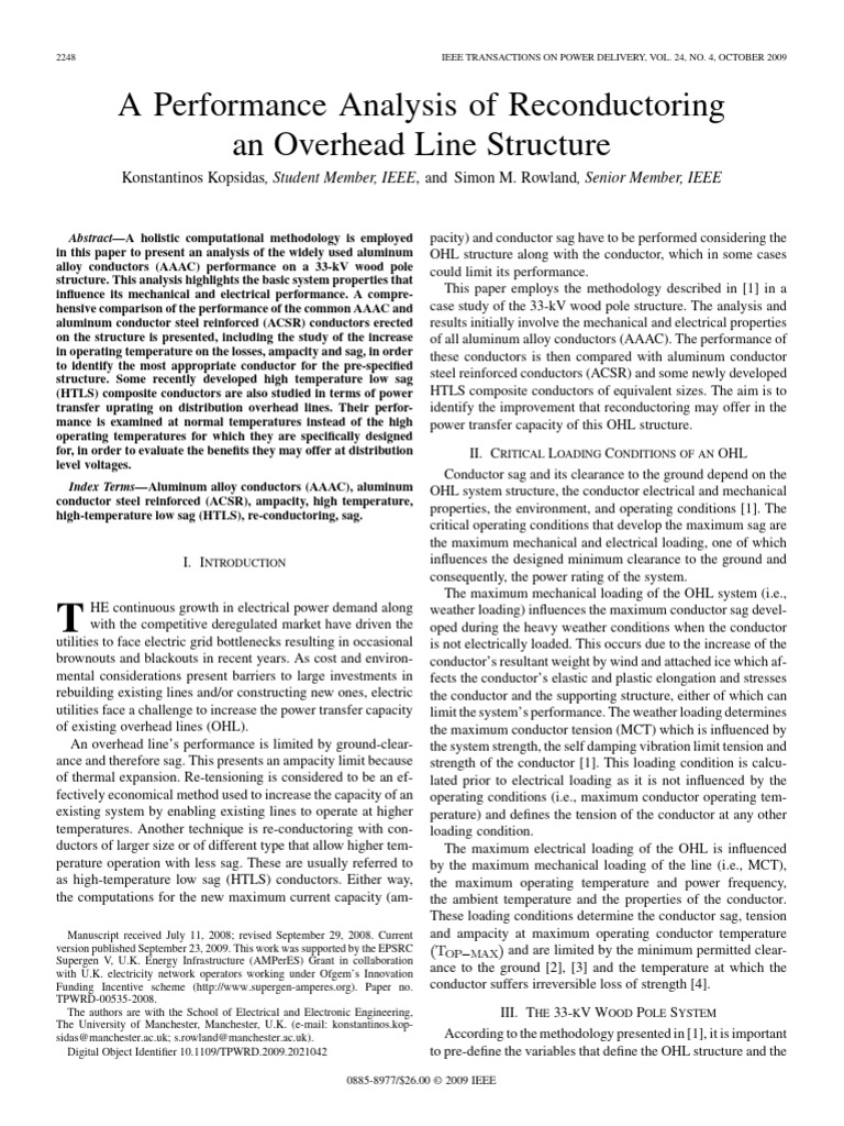Reconductoring Analysis of Overhead Lines | PDF | Electrical Conductor ...