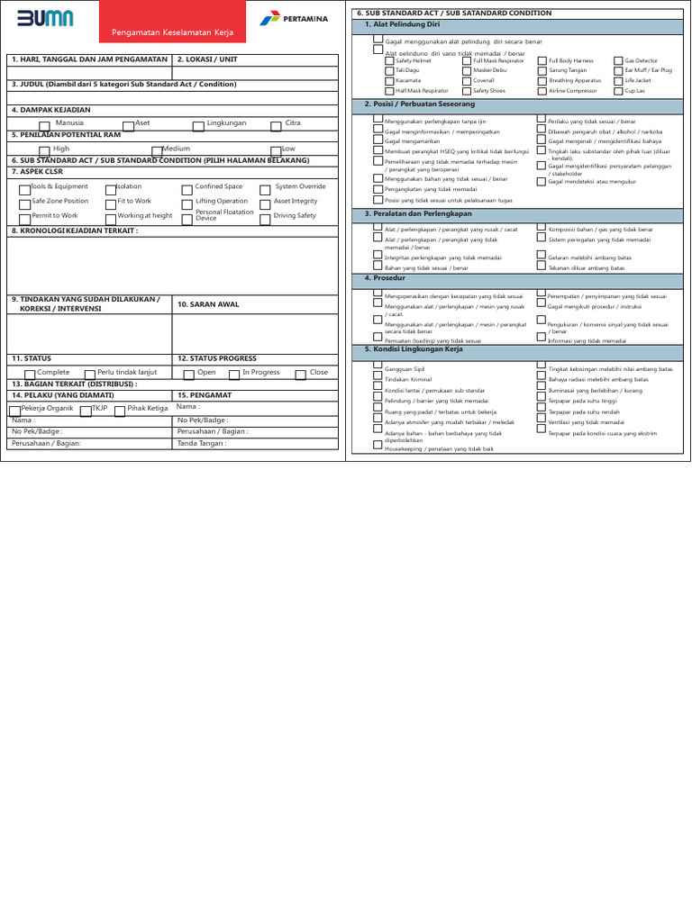 Pengamatan Keselamatan Kerja Pekaform | PDF