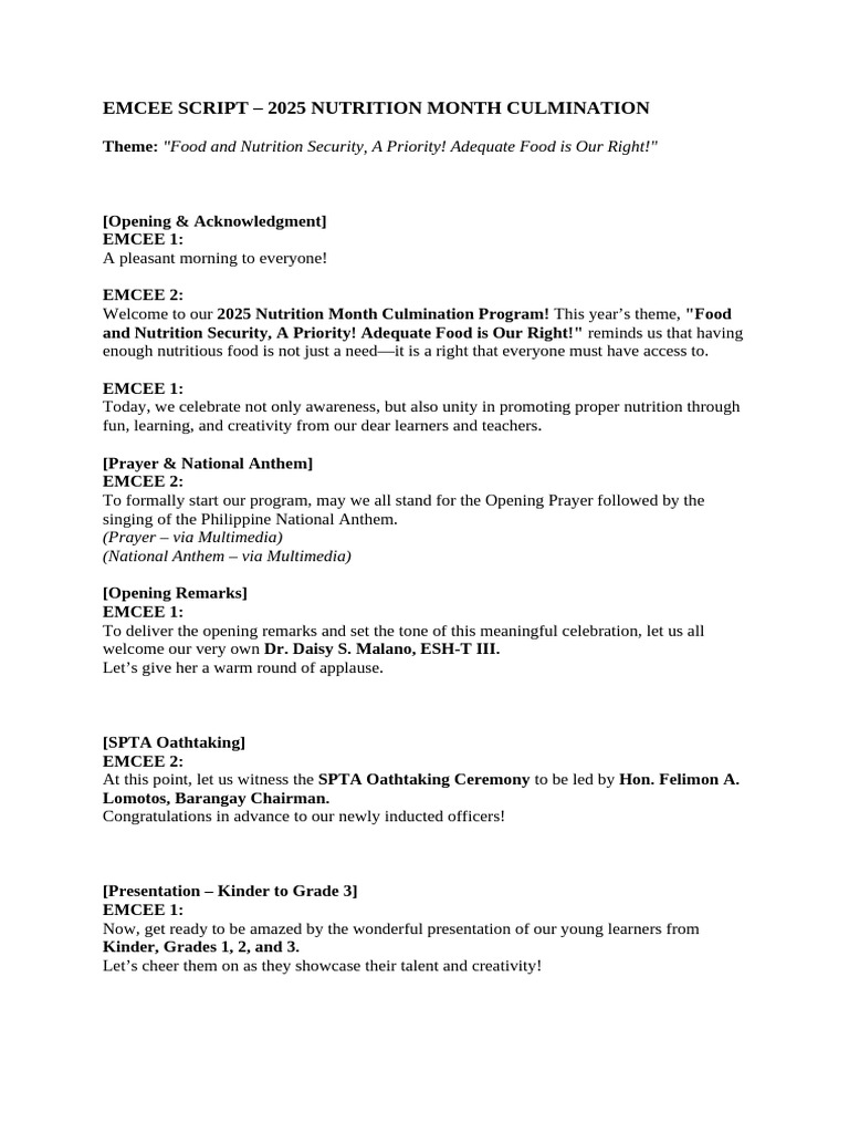 2025 Nutrition Month Emcee Script | PDF