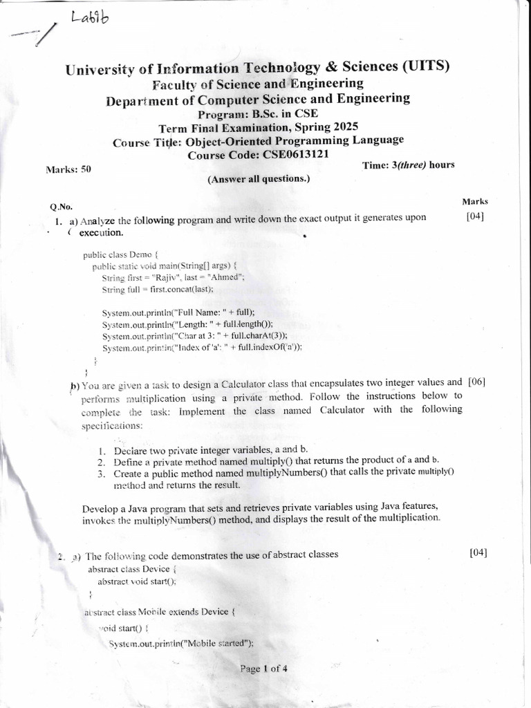 Java Programming Final Exam Questions | PDF | Software Engineering ...