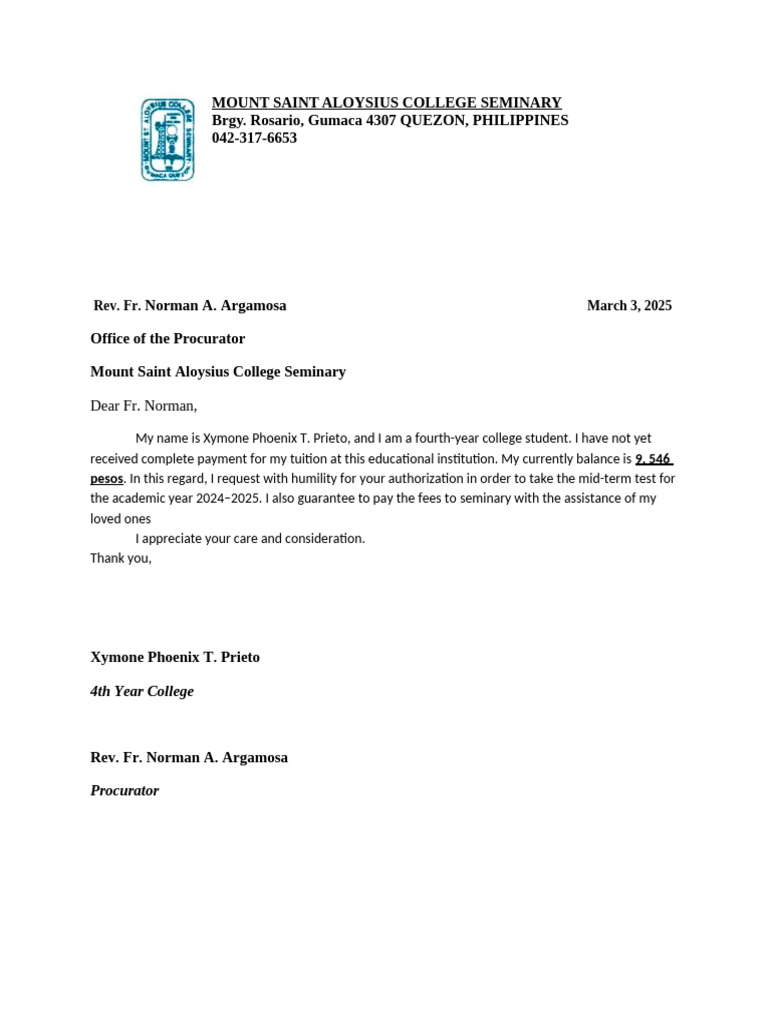 Tuition Payment Request for Mid-Term Test | PDF