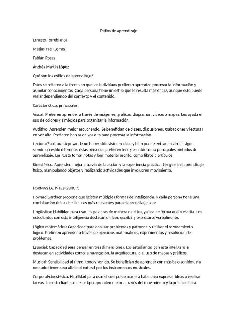 Estilos de Aprendizaje y sus Tipos | PDF | Aprendizaje | Ciencia cognitiva