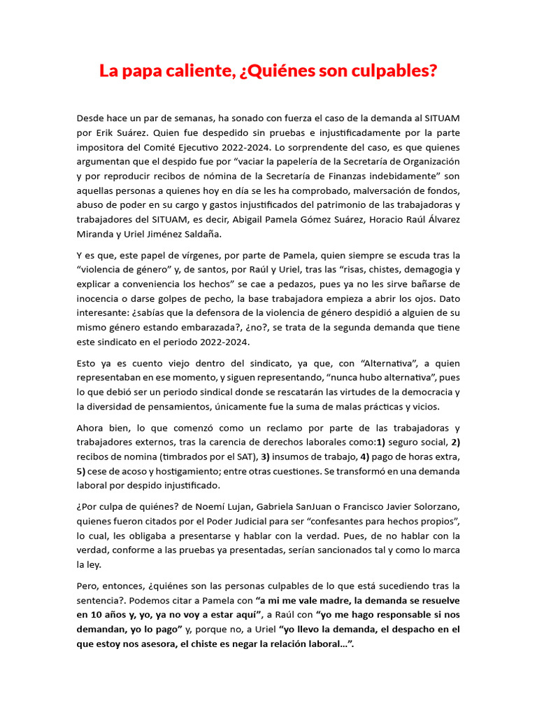 Culpables en el SITUAM: Despidos y Abusos | PDF