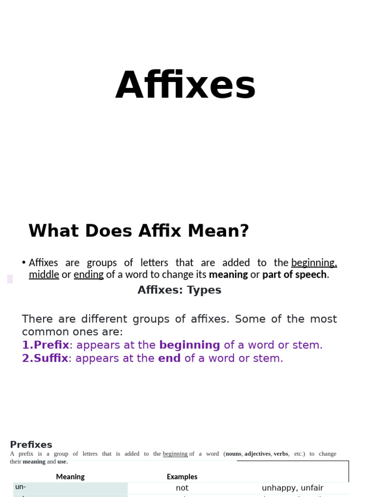 Types and Examples of Affixes PDF Word Morphology