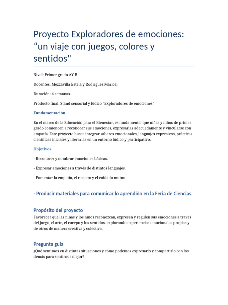 Exploradores de emociones en primer grado | PDF | Las emociones ...