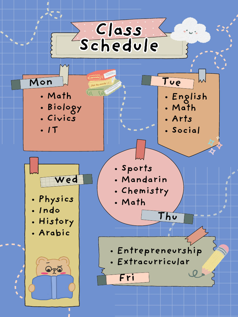 Blue Cute Creative Class Schedule A4 Document | PDF