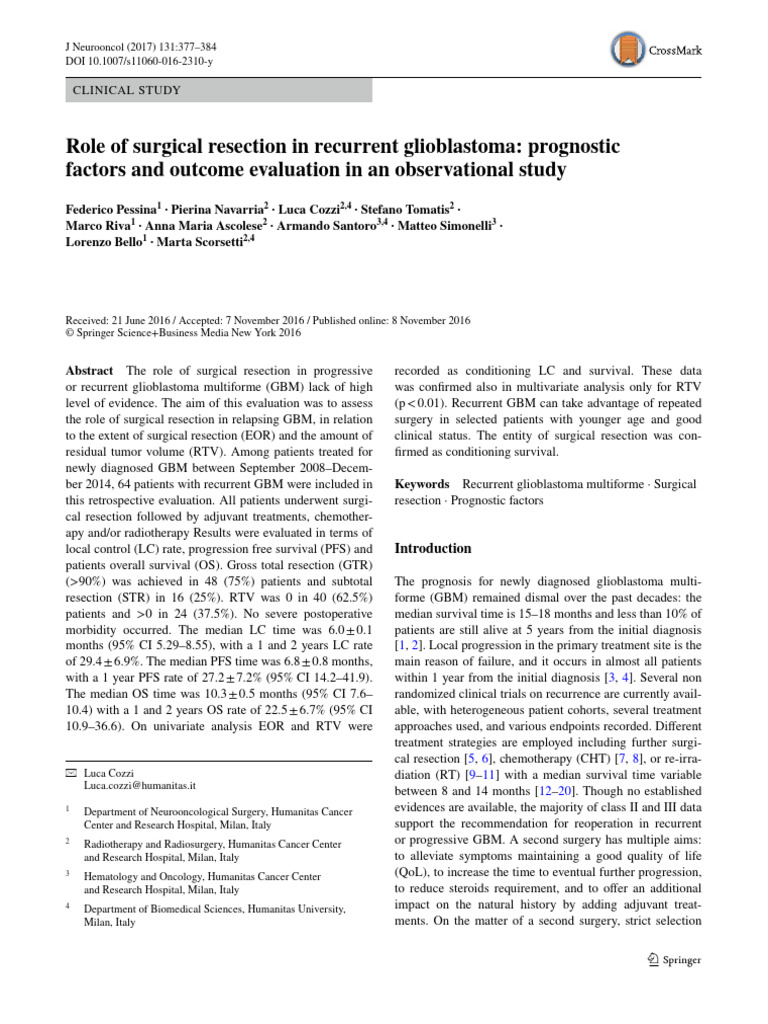 Surgical Resection in Recurrent Glioblastoma | PDF | Glioma | Radiation ...