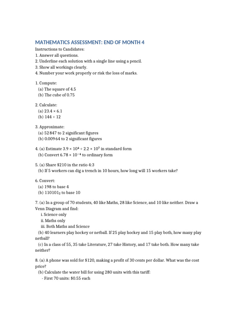 Mathematics Assessment Month4 | PDF