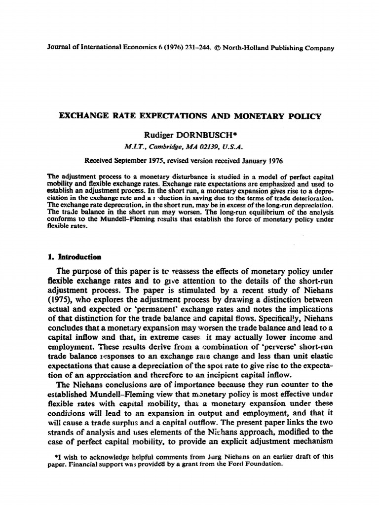 Dornbusch (1976) - Exchange Rate Expectations and Monetary Policy | PDF ...