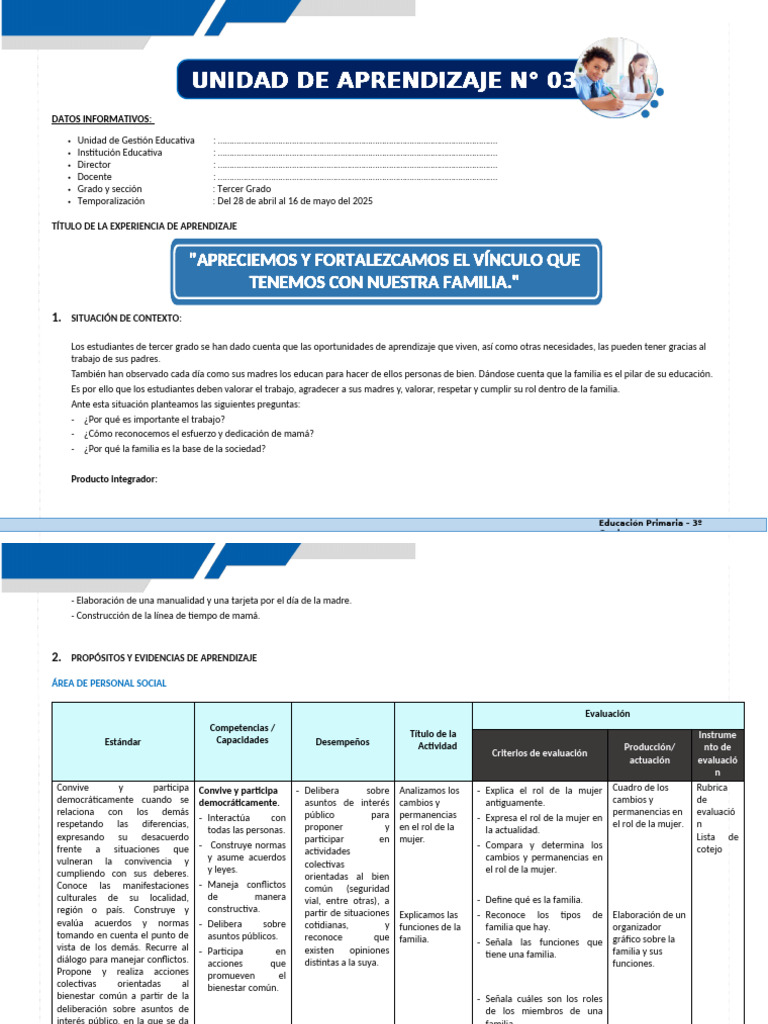 Unidad de Aprendizaje #03 Prim 3º 2025 | PDF | Evaluación | Educación ...