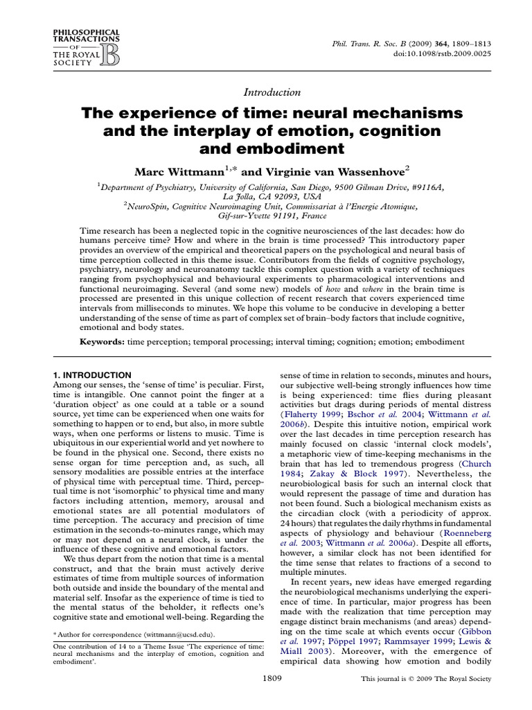 Wittmann Van Wassenhove The Experience of Time Neural Mechanisms and ...