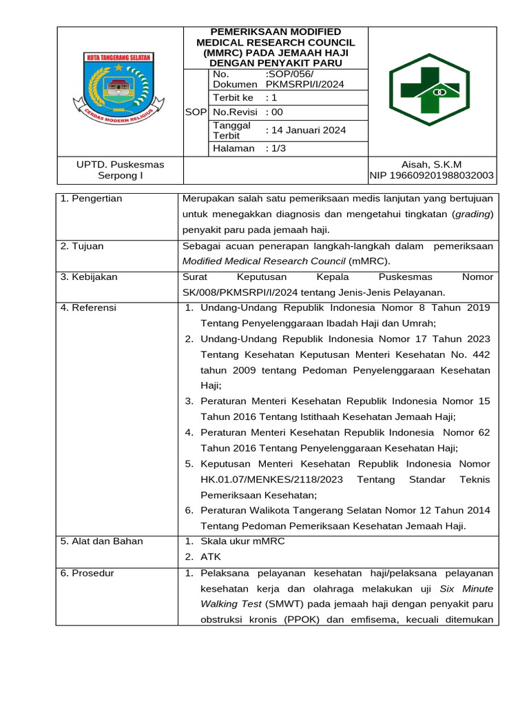 Pemeriksaan mMRC untuk Jemaah Haji | PDF