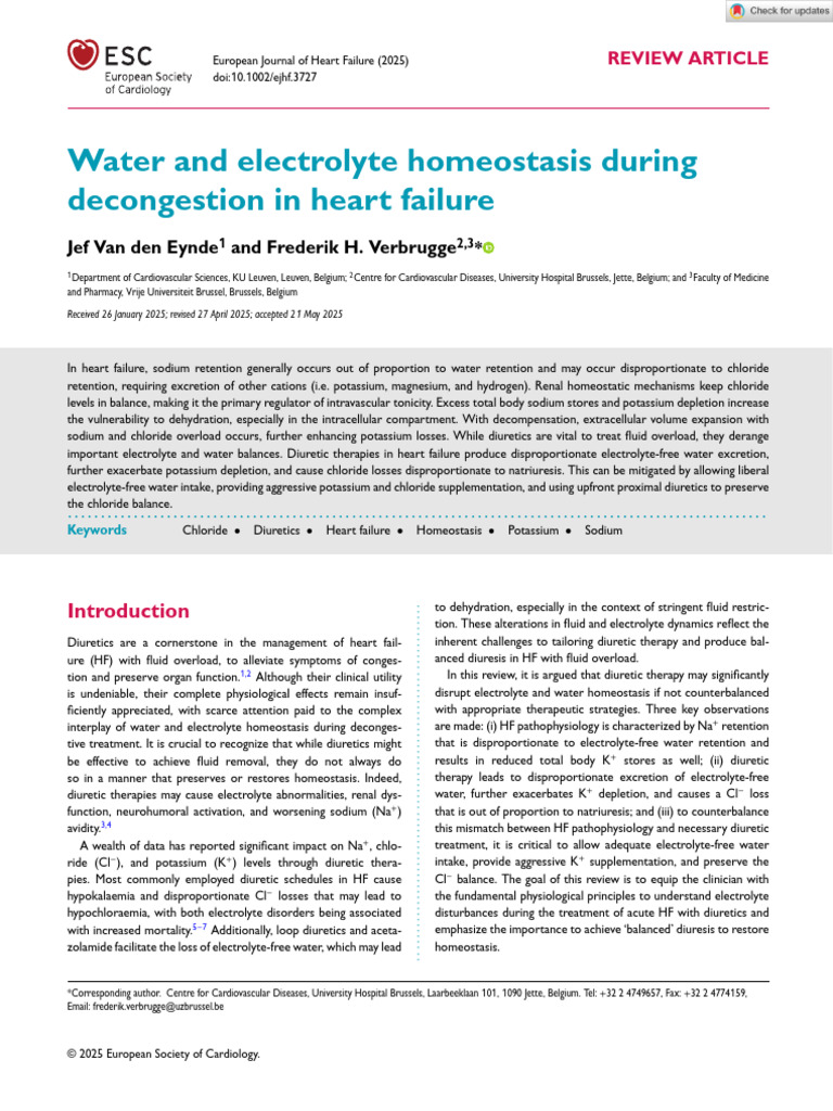 Electrolyte Homeostasis in Heart Failure | PDF | Homeostasis | Potassium