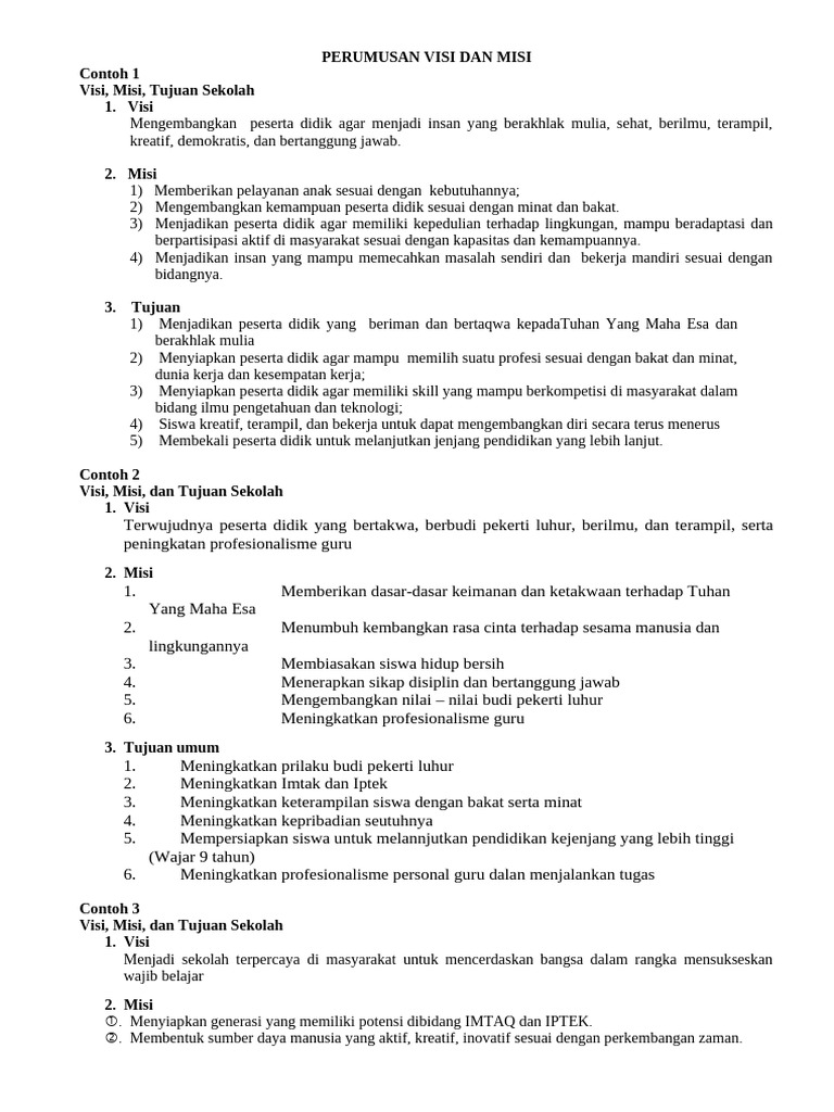 Contoh Visi dan Misi Sekolah | PDF