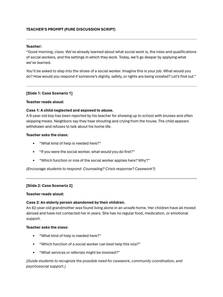 Teachers Prompt (Pure Discussion Script) - 082336 | PDF | Social Work ...