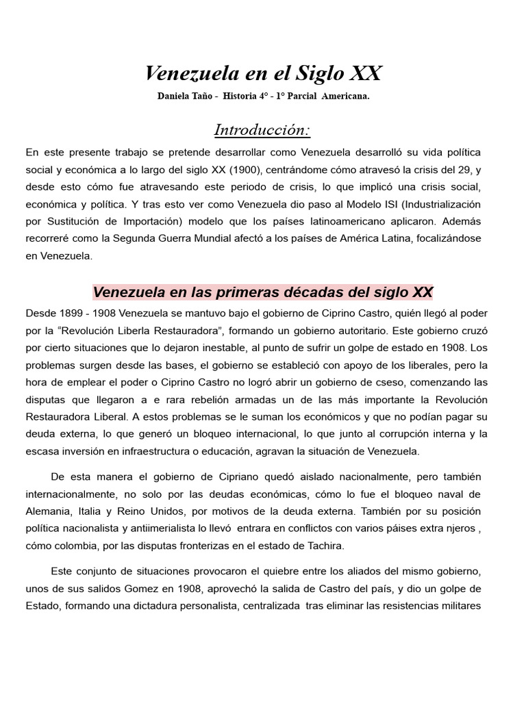 Venezuela en el Siglo XX: Crisis y Cambio | PDF | Venezuela | Gran ...