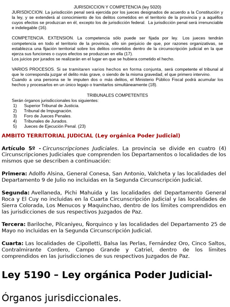 Jurisdicción y Competencia Penal en Ley 5020 | PDF | Fiscal | Judicaturas