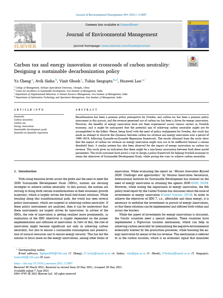 Carbon Tax and Energy Innovation at Crossroads of Carbon Neutrality ...