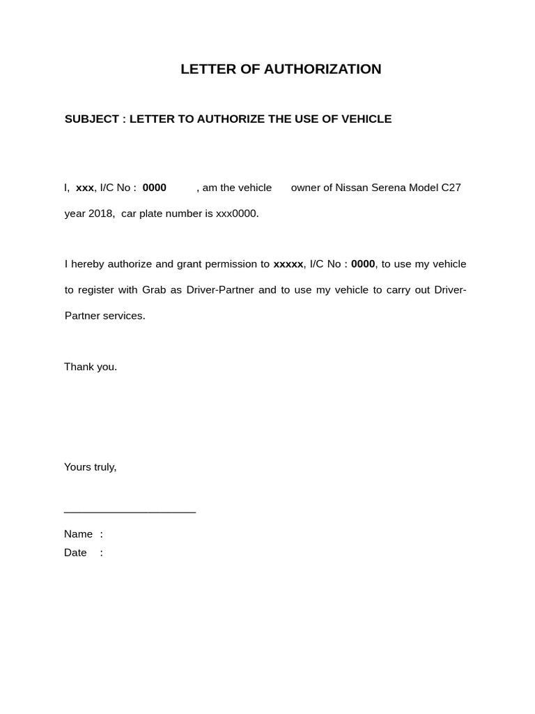 Vehicle Authorization for Grab Driver | PDF