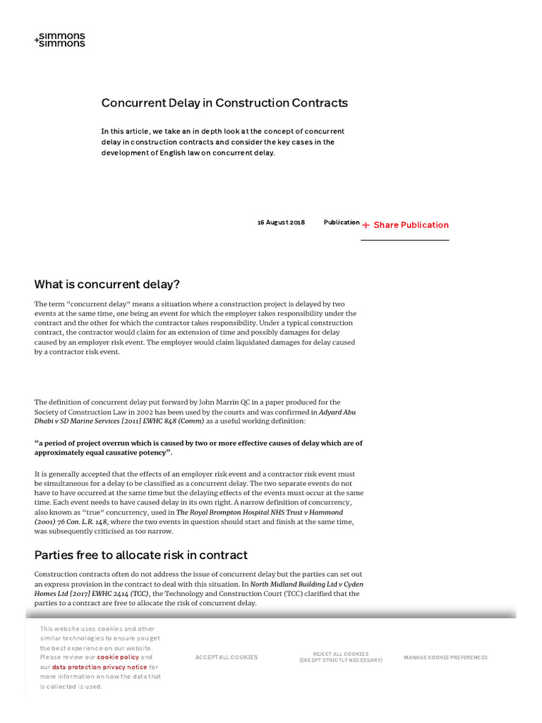 Concurrent Delay in Construction Contracts - Simmons & Simmons | PDF ...