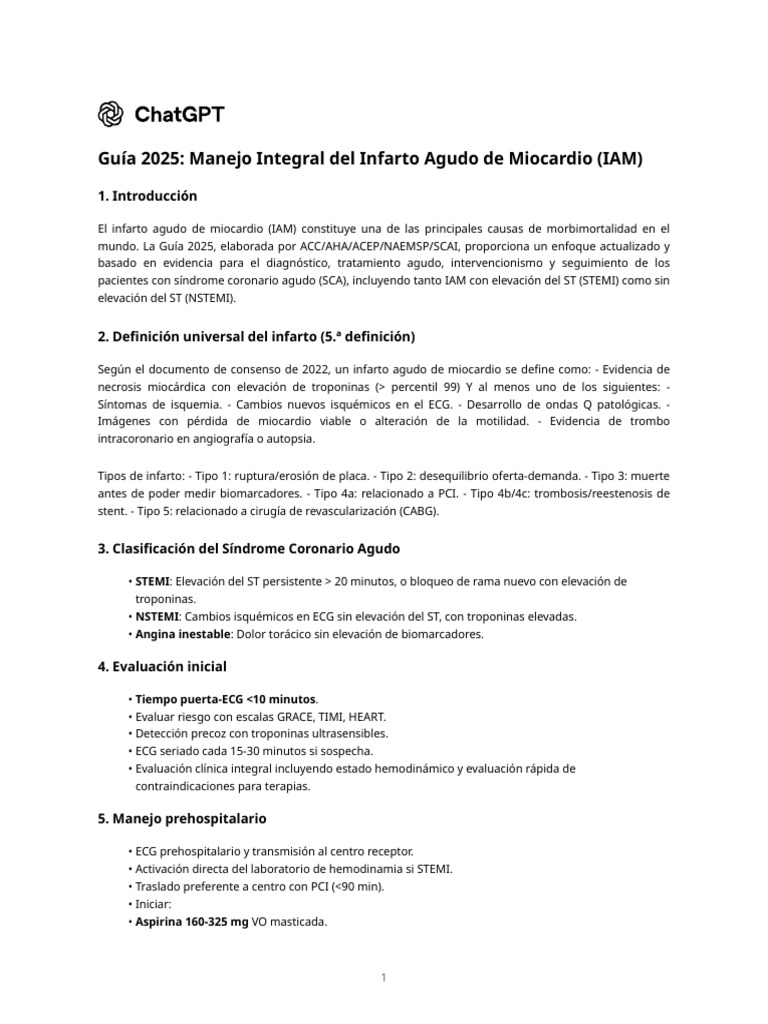 Guía 2025: Manejo del Infarto Agudo | PDF | Infarto de miocardio ...