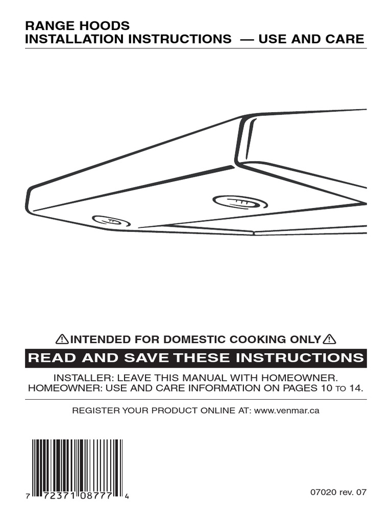 Range Hoods Installation Instructions - Use and Care | PDF | Duct (Flow)