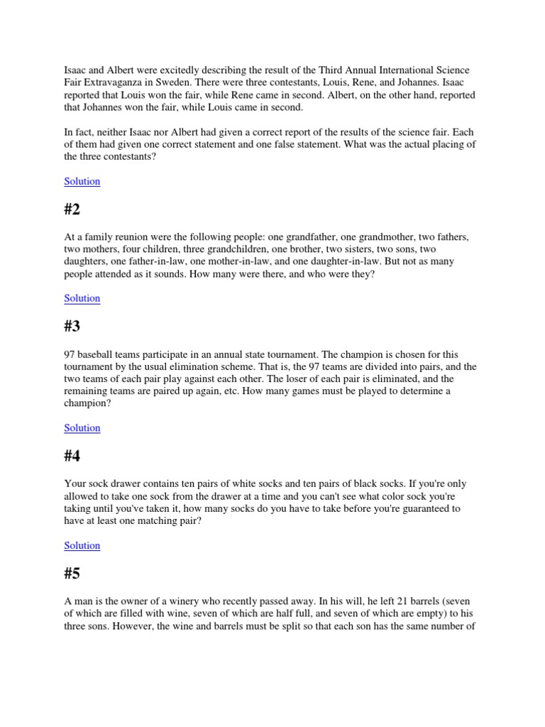 Discrete Math Logic Puzzles Explained | PDF | Teaching Mathematics | Nature