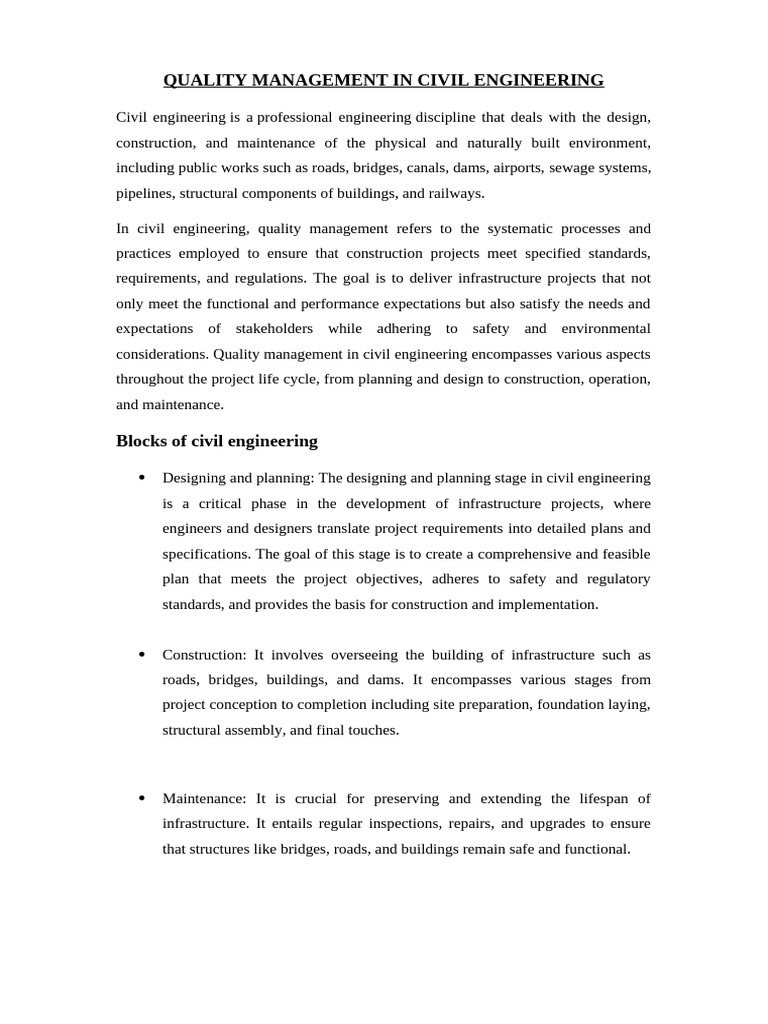 Quality Management in Civil Engineering | PDF | Quality Management ...
