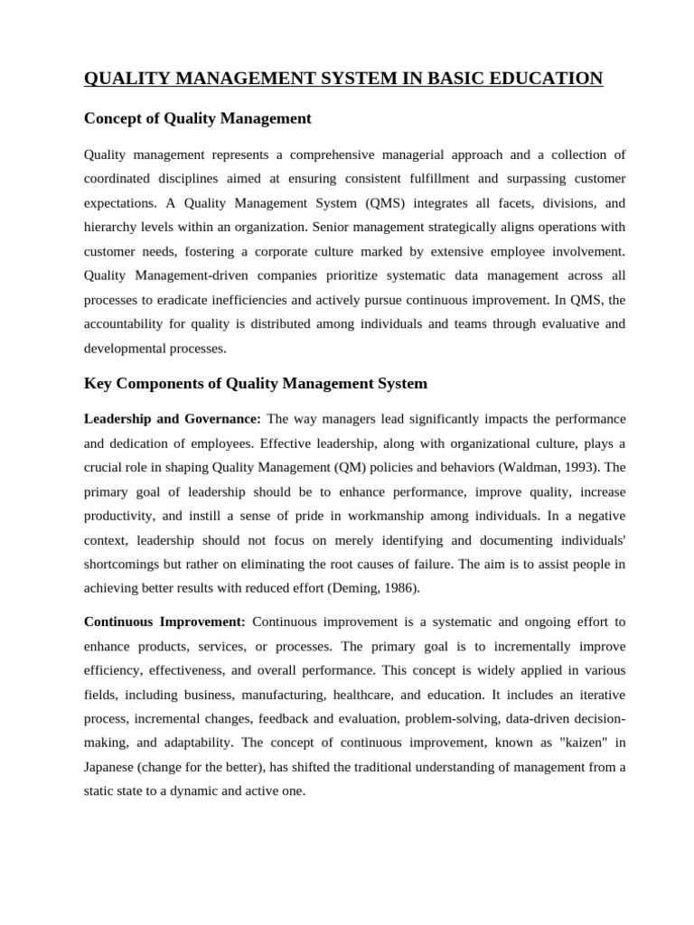 Quality Management in Basic Education | PDF | Quality Management ...