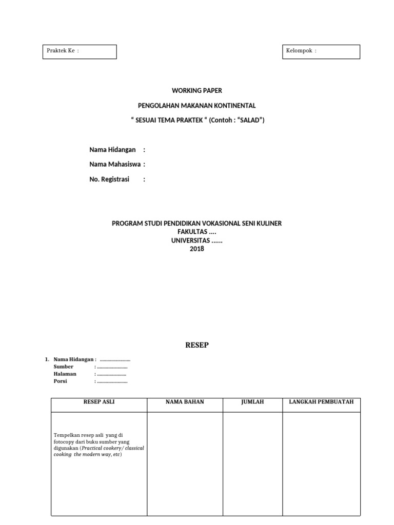 Contoh Working Paper Pengolahan Makanan | PDF