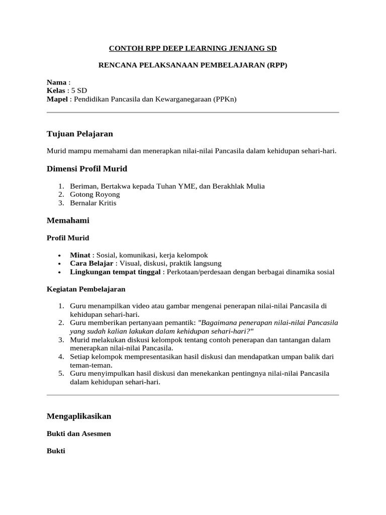RPP Deep Learning Kelas 5 SD PPKn dan Matematika | PDF