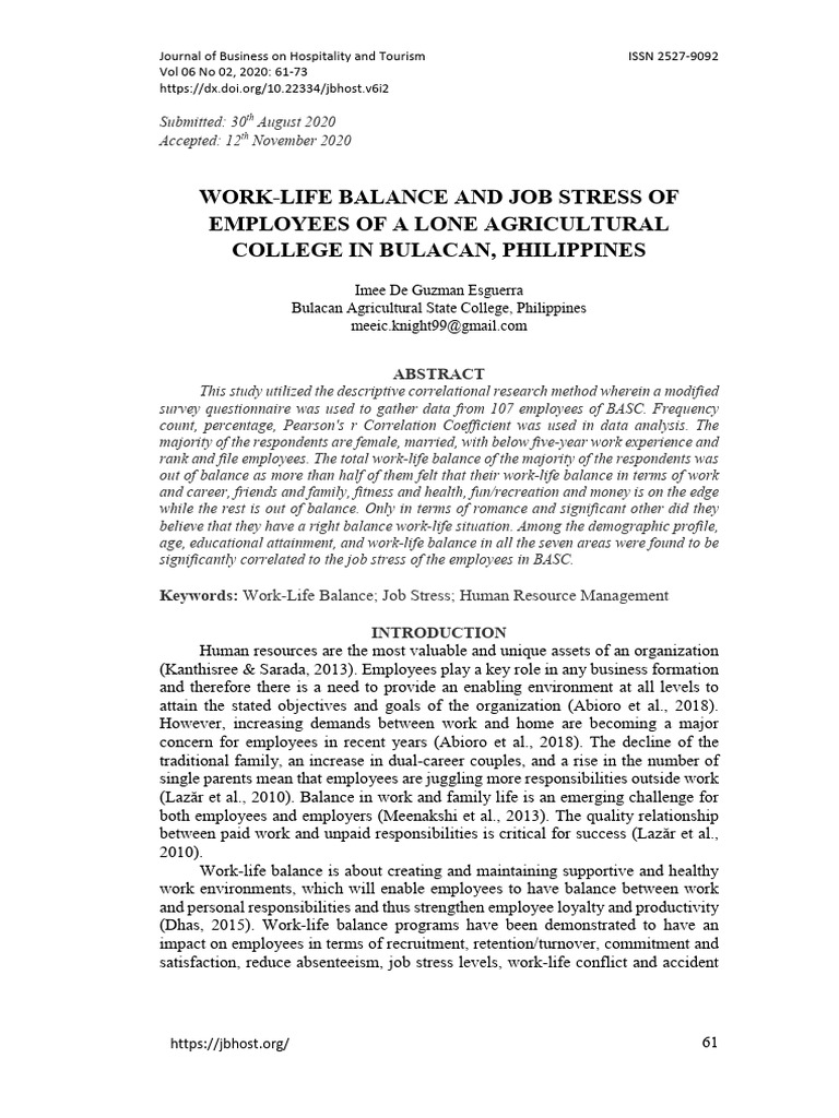 Work-Life Balance and Job Stress Study | PDF | Employment | Employee ...